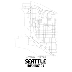 Seattle Washington. US street map with black and white lines.