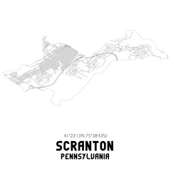 Fototapeta premium Scranton Pennsylvania. US street map with black and white lines.