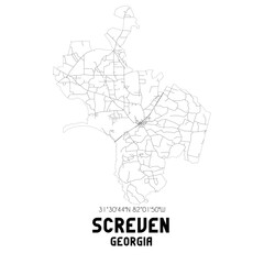 Screven Georgia. US street map with black and white lines.