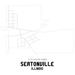 Seatonville Illinois. US street map with black and white lines.