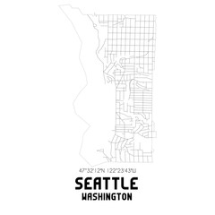 Seattle Washington. US street map with black and white lines.