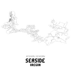 Seaside Oregon. US street map with black and white lines.