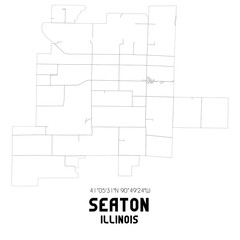 Seaton Illinois. US street map with black and white lines.