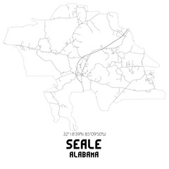 Seale Alabama. US street map with black and white lines.