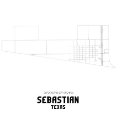 Sebastian Texas. US street map with black and white lines.