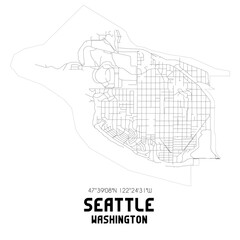 Seattle Washington. US street map with black and white lines.