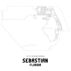 Sebastian Florida. US street map with black and white lines.