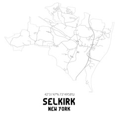 Selkirk New York. US street map with black and white lines.