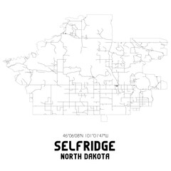 Selfridge North Dakota. US street map with black and white lines.