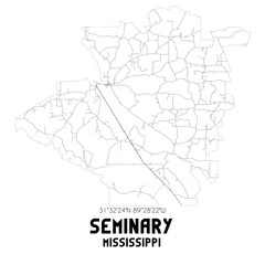 Seminary Mississippi. US street map with black and white lines.