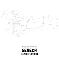 Seneca Pennsylvania. US street map with black and white lines.