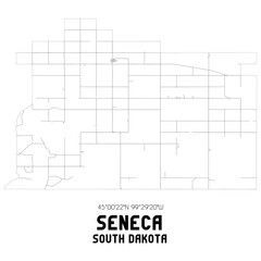 Seneca South Dakota. US street map with black and white lines.