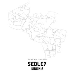 Sedley Virginia. US street map with black and white lines.