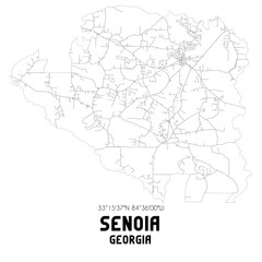 Senoia Georgia. US street map with black and white lines.
