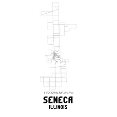Seneca Illinois. US street map with black and white lines.