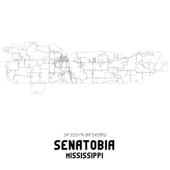 Senatobia Mississippi. US street map with black and white lines.