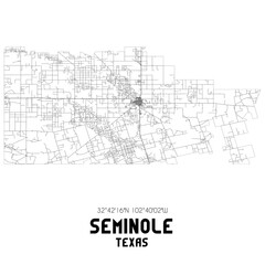 Seminole Texas. US street map with black and white lines.
