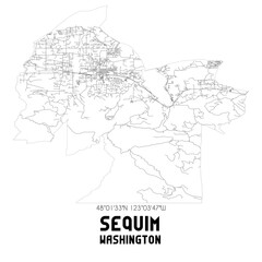 Sequim Washington. US street map with black and white lines.