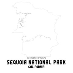 Sequoia National Park California. US street map with black and white lines.