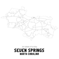 Seven Springs North Carolina. US street map with black and white lines.