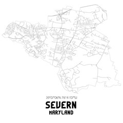 Severn Maryland. US street map with black and white lines.