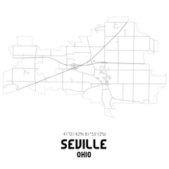 Seville Ohio. US street map with black and white lines.