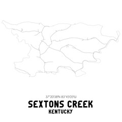Sextons Creek Kentucky. US street map with black and white lines.