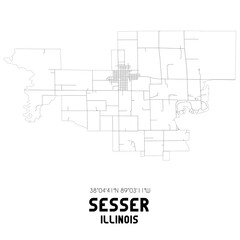 Sesser Illinois. US street map with black and white lines.
