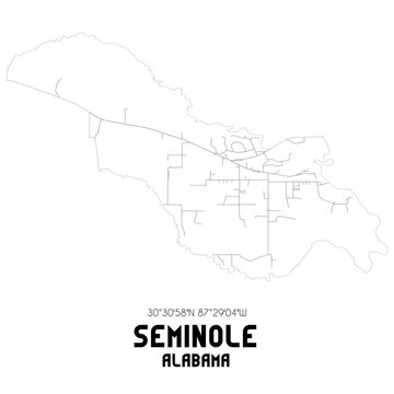 Seminole Alabama. US street map with black and white lines.