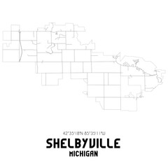 Shelbyville Michigan. US street map with black and white lines.