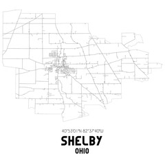 Shelby Ohio. US street map with black and white lines.