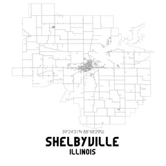 Shelbyville Illinois. US street map with black and white lines.
