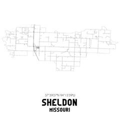 Sheldon Missouri. US street map with black and white lines.