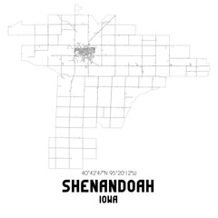 Shenandoah Iowa. US street map with black and white lines.