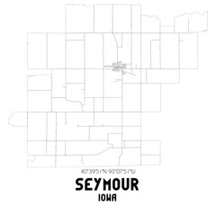 Seymour Iowa. US street map with black and white lines.