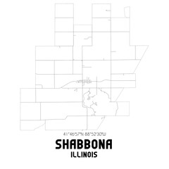 Shabbona Illinois. US street map with black and white lines.