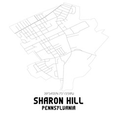 Sharon Hill Pennsylvania. US street map with black and white lines.