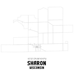 Sharon Wisconsin. US street map with black and white lines.