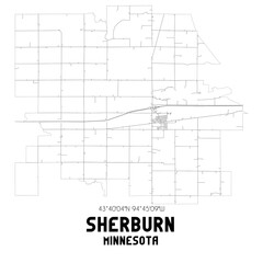 Sherburn Minnesota. US street map with black and white lines.