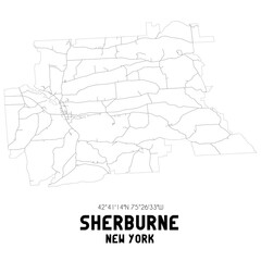 Sherburne New York. US street map with black and white lines.