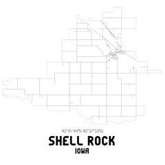 Shell Rock Iowa. US street map with black and white lines.