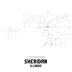 Sheridan Illinois. US street map with black and white lines.