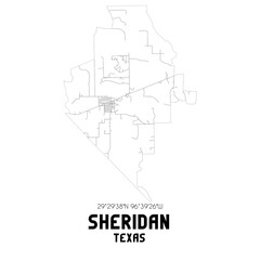 Fototapeta na wymiar Sheridan Texas. US street map with black and white lines.