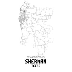 Fototapeta na wymiar Sherman Texas. US street map with black and white lines.