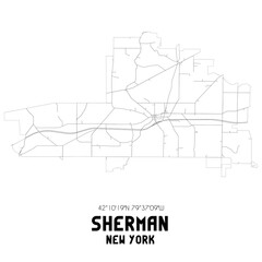 Sherman New York. US street map with black and white lines.