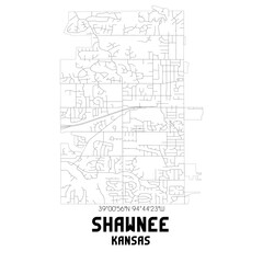 Shawnee Kansas. US street map with black and white lines.