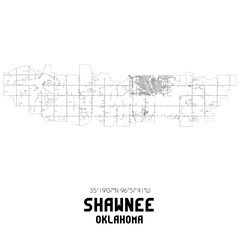 Shawnee Oklahoma. US street map with black and white lines.