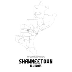 Shawneetown Illinois. US street map with black and white lines.