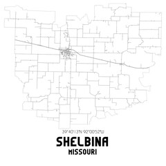 Shelbina Missouri. US street map with black and white lines.