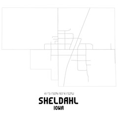 Sheldahl Iowa. US street map with black and white lines.